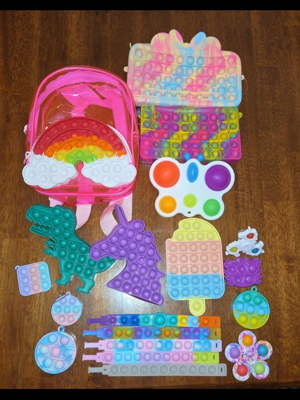 Pink Rainbow Kids Sensory Fidget Toy Set - Pop It Backpack & Assorted Toys